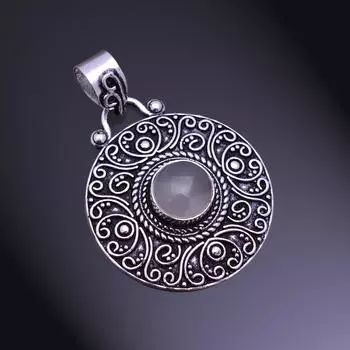 Подвеска из стерлингового серебра 925 пробы ручной работы с натуральным розовым кварцем 1,75 дюйма g1o64