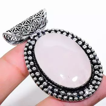 Подвеска из стерлингового серебра 925 пробы ручной работы с натуральным розовым кварцем 2,25 дюйма C3M25