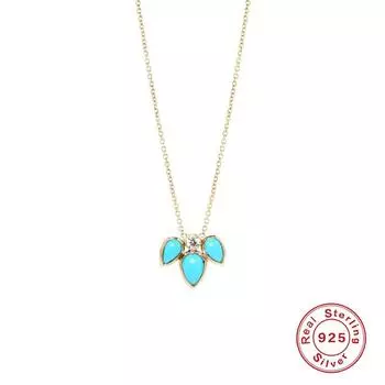 Подвеска из стерлингового серебра 925 пробы с бирюзой в форме капли воды и бриллиантами, ожерелье-чокер на ключицу во французском стиле, персонализированное Y-образное ожерелье для ношения 925 Silver