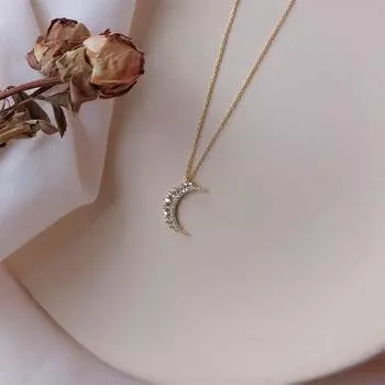 925 пробы серебряное покрытие Pav Crystal Moon подвеска 14k позолоченное ожерелье ключичная цепочка женское простое темпераментное свадебное украшение 42cm+3cm золотой