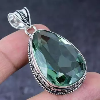 Подвеска из стерлингового серебра 925 пробы с натуральным камнем аква-апатита ручной работы 2,17 дюйма B5J31