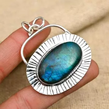 Подвеска из стерлингового серебра 925 пробы с синим вспышкой, лабрадорит, драгоценный камень ручной работы для женщин