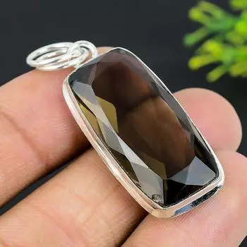 Подвеска из стерлингового серебра 925 пробы с натуральным дымчатым топазом ручной работы 1,89 дюйма A7T26