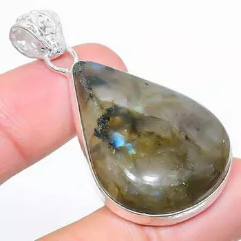 Подвеска из стерлингового серебра 925 пробы с натуральным лабрадоритом ручной работы 1,97 дюйма g8y32