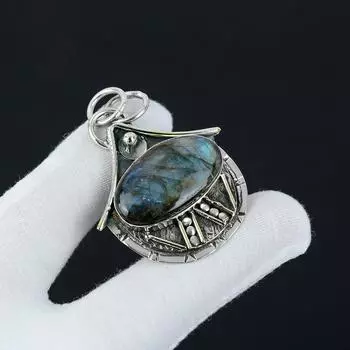 Подвеска из стерлингового серебра 925 пробы с синим лабрадоритом ручной работы, антикварная подвеска из натурального лабрадорита, женские украшения, подвеска унисекс для нее 2.16 синий