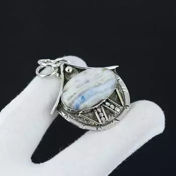 Подвеска из стерлингового серебра 925 пробы с синим шеелитом ручной работы, антикварная подвеска из натурального шеелита, женские украшения, подвеска унисекс для нее 2.16 синий