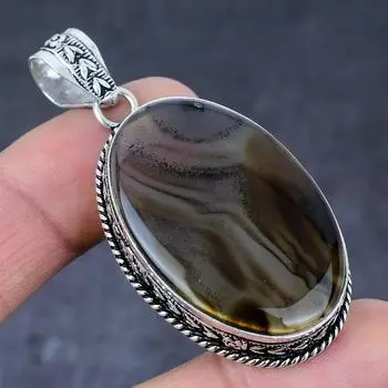 Подвеска из стерлингового серебра 925 пробы с натуральным агатом Монтана ручной работы 2,36 дюйма O2L81