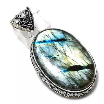 Подвеска из стерлингового серебра 925 пробы с натуральным лабрадоритом ручной работы 2,36 дюйма w5f17