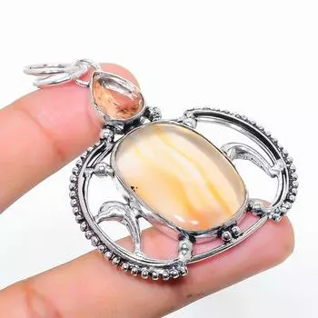 Подвеска из стерлингового серебра 925 пробы с натуральным флюоритом и морганитом 2,60 дюйма m3V44