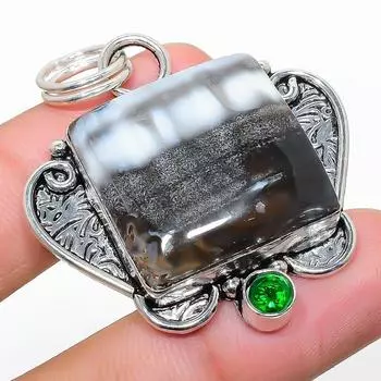 Подвеска из стерлингового серебра 925 пробы с натуральным опалом Овайи и драгоценным камнем диопсидом 1,93 дюйма s7M34