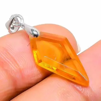 Подвеска из стерлингового серебра 925 пробы с натуральным медовым топазом ручной работы 1,18 дюйма S6O74