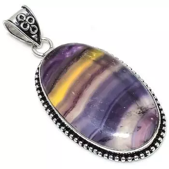 Подвеска из стерлингового серебра 925 пробы с натуральным флюоритом ручной работы 2,72 дюйма L4M81