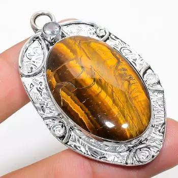 Подвеска из стерлингового серебра 925 пробы с натуральным тигровым глазом и белым топазом 2,48 дюйма O4v20