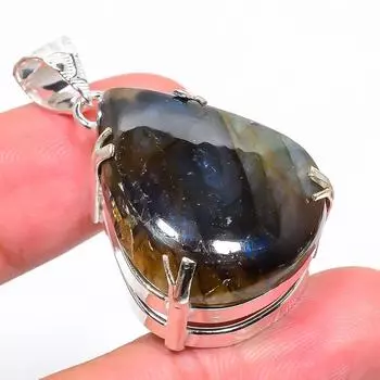 Подвеска из стерлингового серебра 925 пробы с натуральным лабрадоритом ручной работы 1,69 дюйма A1M28