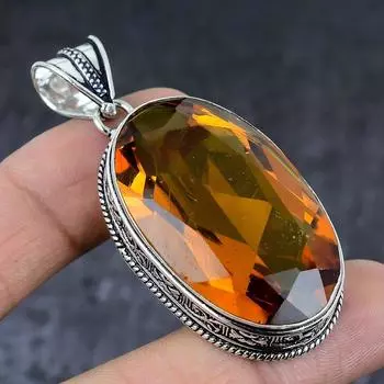 Подвеска из стерлингового серебра 925 пробы с натуральным медовым топазом ручной работы 2,36 дюйма O9U24