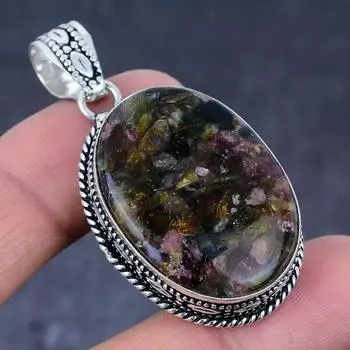 Подвеска из стерлингового серебра 925 пробы с натуральным арбузным турмалином ручной работы 2,05 дюйма g2O93