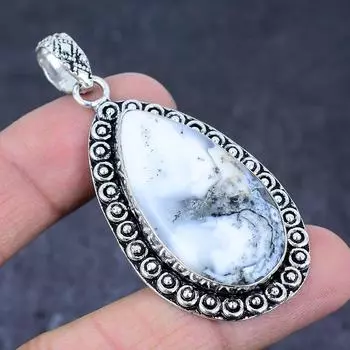 Подвеска из стерлингового серебра 925 пробы с натуральным дендритовым опалом ручной работы 2,56 дюйма V3n82