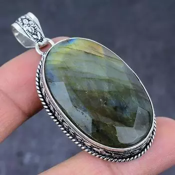 Подвеска из стерлингового серебра 925 пробы с натуральным лабрадоритом ручной работы 2,36 дюйма I5b92