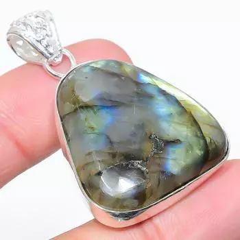 Подвеска из стерлингового серебра 925 пробы с натуральным лабрадоритом ручной работы 1,77 дюйма W8c00
