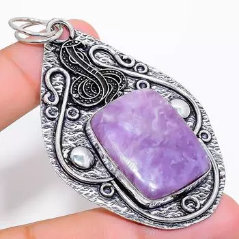 Подвеска из стерлингового серебра 925 пробы с натуральным лепидолитом ручной работы 2,96 дюйма s7d93