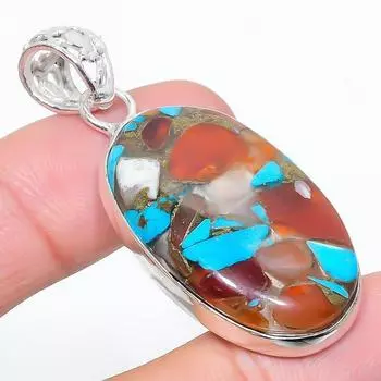 Подвеска из стерлингового серебра 925 пробы с натуральным камнем колючей устрицы ручной работы 1,97 дюйма y2Y37