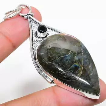 Подвеска из стерлингового серебра 925 пробы с натуральным лабрадоритом и шпинелью 3,07 дюйма Q5b36