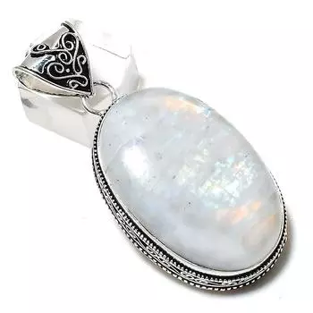 Подвеска из стерлингового серебра 925 пробы с натуральным радужным лунным камнем 2,36 дюйма Q9j91