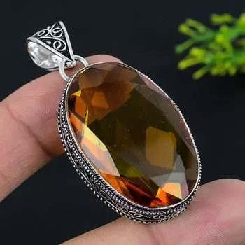 Подвеска из стерлингового серебра 925 пробы с натуральным медовым топазом ручной работы 2,29 дюйма Z6J56