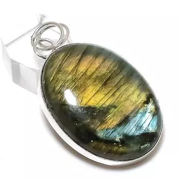 Подвеска из стерлингового серебра 925 пробы с натуральным лабрадоритом ручной работы 2,25 дюйма v0J86
