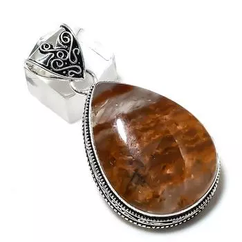 Подвеска из стерлингового серебра 925 пробы с натуральным шлейфовым агатом ручной работы 2,21 дюйма P7Z35