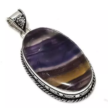 Подвеска из стерлингового серебра 925 пробы с натуральным флюоритом ручной работы 2,60 дюйма B7q59