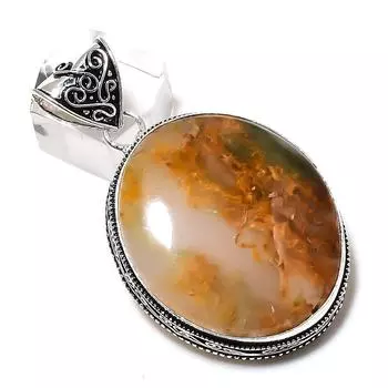 Подвеска из стерлингового серебра 925 пробы с натуральным шлейфовым агатом ручной работы 2,25 дюйма B5w00