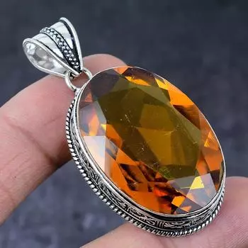 Подвеска из стерлингового серебра 925 пробы с натуральным медовым топазом ручной работы 2,25 дюйма W5Q47