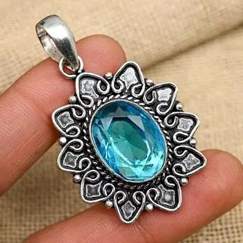 Подвеска из стерлингового серебра 925 пробы с синим топазом ручной работы для свадебного подарка