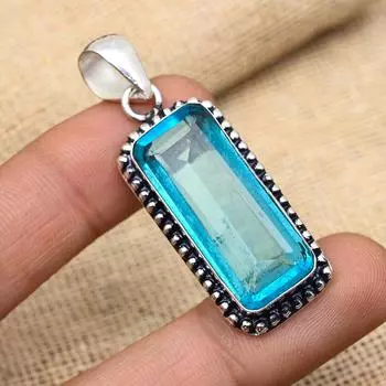 Подвеска из стерлингового серебра 925 пробы с синим топазом ручной работы для свадебного подарка 1.77 Inches синий