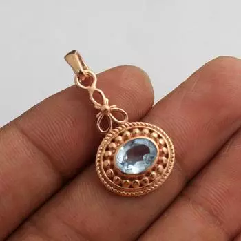 Подвеска из стерлингового серебра 925 пробы с розовым золотом и синим топазом, ювелирные изделия из камня в декабре, женская подвеска розового золота