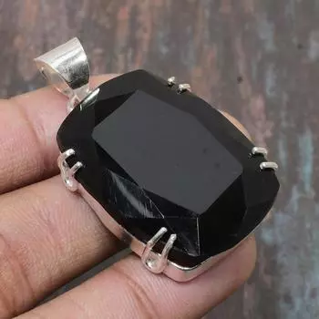 Подвеска из стерлингового серебра 925 пробы с черной шпинелью и драгоценным камнем ручной работы для женщин 1.58 Inches чёрный