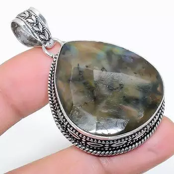 Подвеска из стерлингового серебра 925 пробы с натуральным лабрадоритом ручной работы 2,05 дюйма l3U20