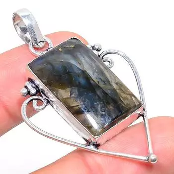 Подвеска из стерлингового серебра 925 пробы с натуральным лабрадоритом ручной работы 2,17 дюйма M1G78