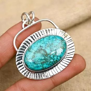 Подвеска из стерлингового серебра 925 пробы с синим бирюзовым драгоценным камнем ручной работы для нее