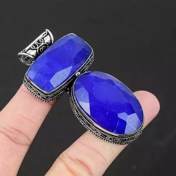 Подвеска из стерлингового серебра 925 пробы с синим сапфиром ручной работы. Сапфир, созданный в лаборатории, подвеска для подарков ручной работы, подарки для женщин, подарки для нее 2.55 синий