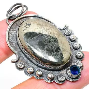 Подвеска из стерлингового серебра 925 пробы с натуральным пиритом, агатом и топазом, 2,36 дюйма p1m83