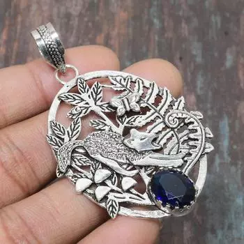 Подвеска из стерлингового серебра 925 пробы с лондонским голубым топазом ручной работы для нее 2.56 Inches синий