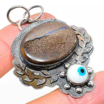 Подвеска из стерлингового серебра 925 пробы с натуральным болдер опалом и драгоценным камнем «сглаз» 2,29 дюйма Z5n40
