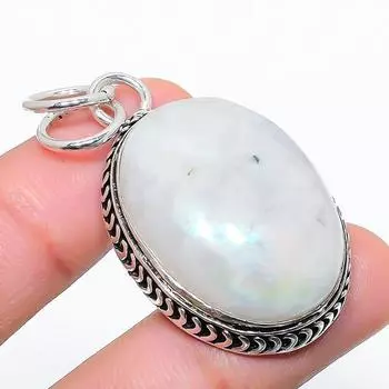 Подвеска из стерлингового серебра 925 пробы с натуральным радужным лунным камнем 1,89 дюйма Q3b89