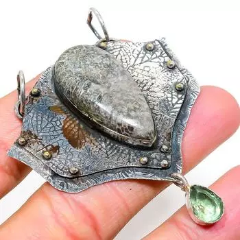 Подвеска из стерлингового серебра 925 пробы с натуральным скатом-кораллом и драгоценным камнем цаворит 2,80 дюйма R8D79