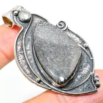 Подвеска из стерлингового серебра 925 пробы с натуральным скатом, кораллом и топазом, 2,36 дюйма W2F27