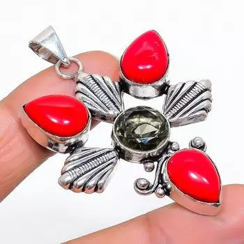 Подвеска из стерлингового серебра 925 пробы с натуральным итальянским красным кораллом ручной работы 2,21 дюйма k1V43