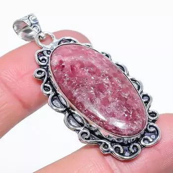 Подвеска из стерлингового серебра 925 пробы с натуральным родонитом ручной работы 2,17 дюйма z9t19