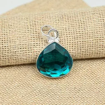 Подвеска из стерлингового серебра 925 пробы с драгоценным камнем Fancy Aqua Apatite 1.377 Inches синий